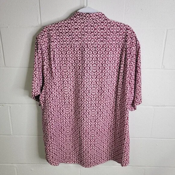 Tommy Bahama XL Button Front Red Geometric Print Silk Shirt Tropical Vacation - Picture 3 of 8